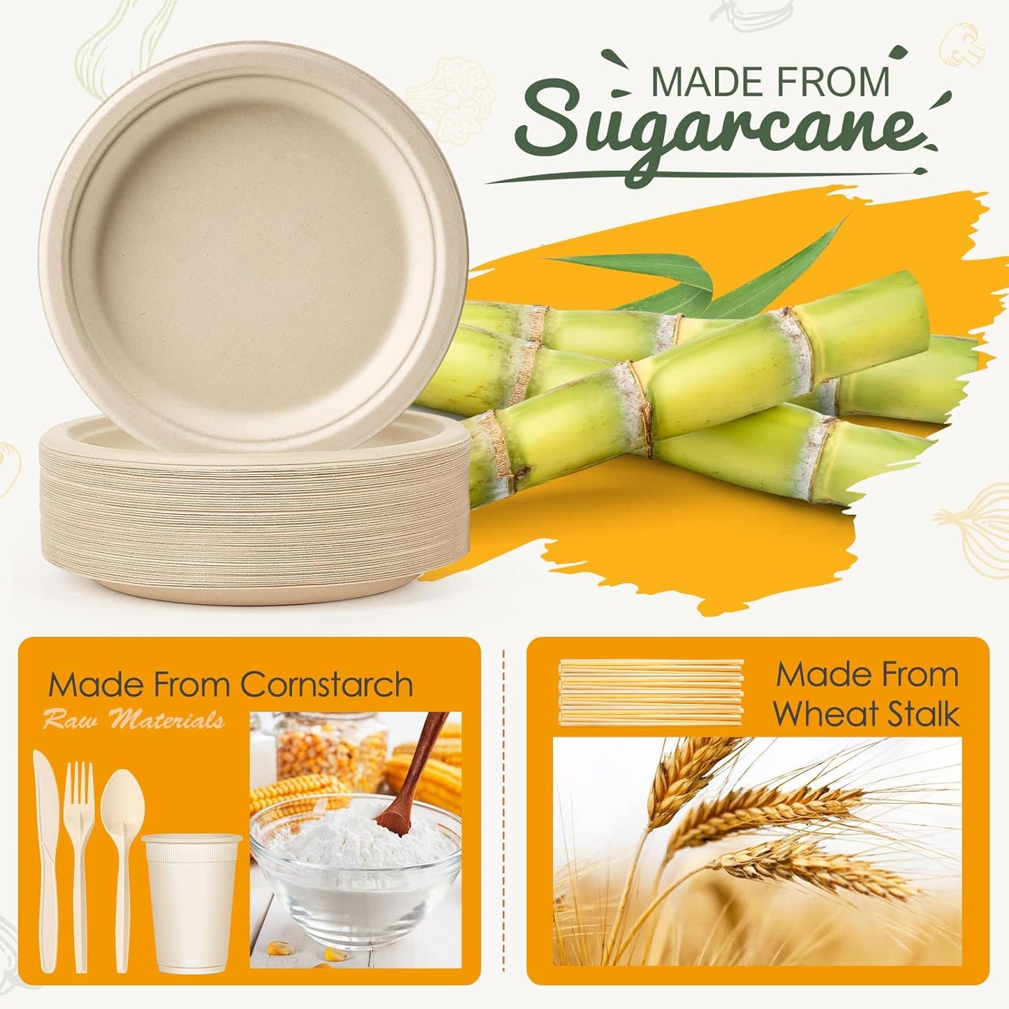 Gezond Compostable Paper Plates - 700pcs Biodegradable Heavy-duty Brown Plates Set for Party