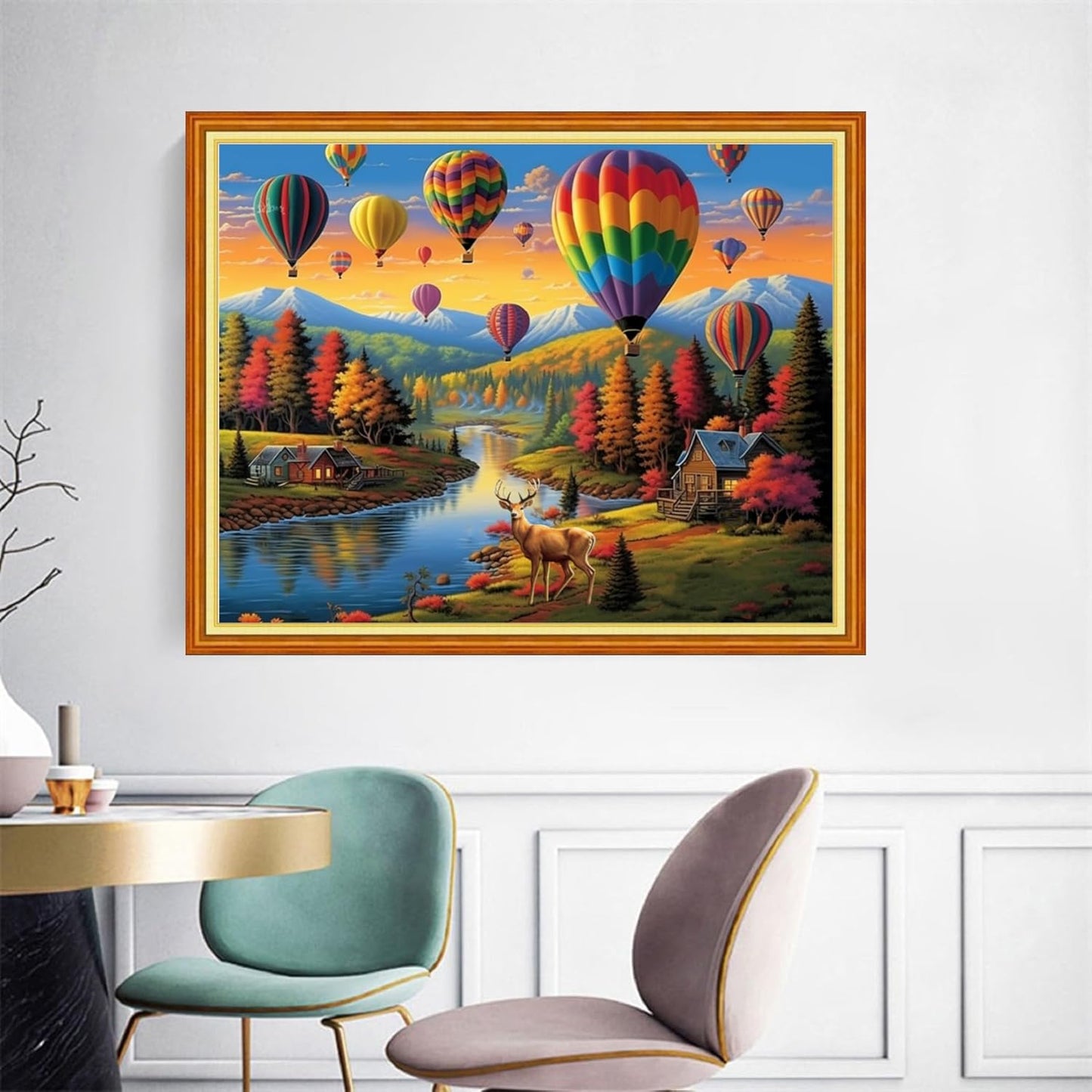 Joyhoor Cross Stitch Kits for Beginners Stamped Cross-Stitch Supplies Needlework preprint Embroidery Kits for Adults DIY Needlepoint Kits Embroidery Patterns 11CT-Rural hot air Balloon 16x20 inchs