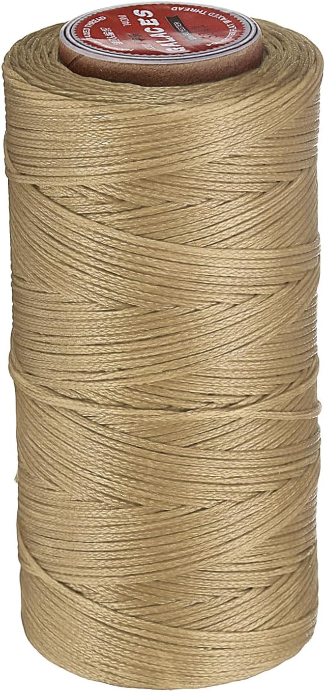 uxcell Flat Leather Sewing Waxed Thread, 140m / 153 Yards Polyester Wax String, 300D Wax Stitching Cord for Leather Crafts, Bookbinding, Bracelets Braided, Sand Yellow