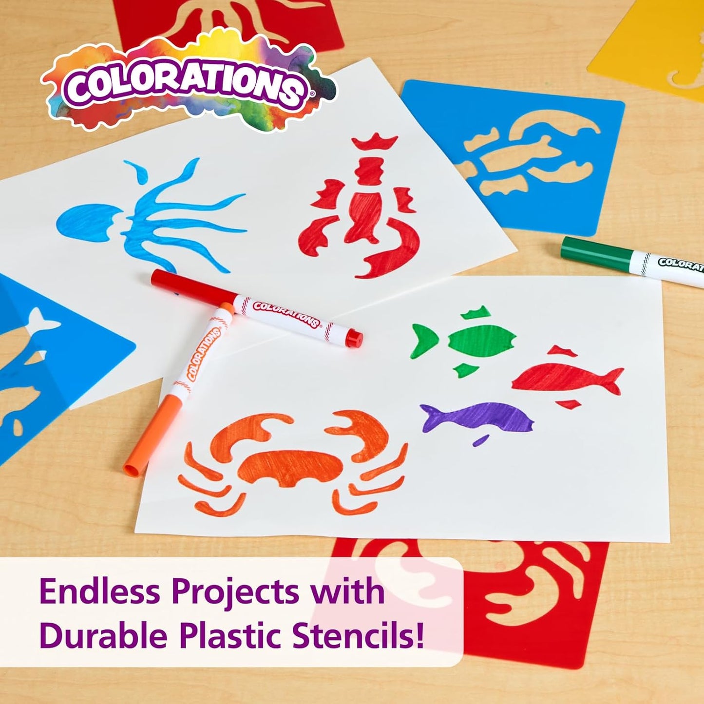 Sea Life Washable Plastic Stencils - Set of 6