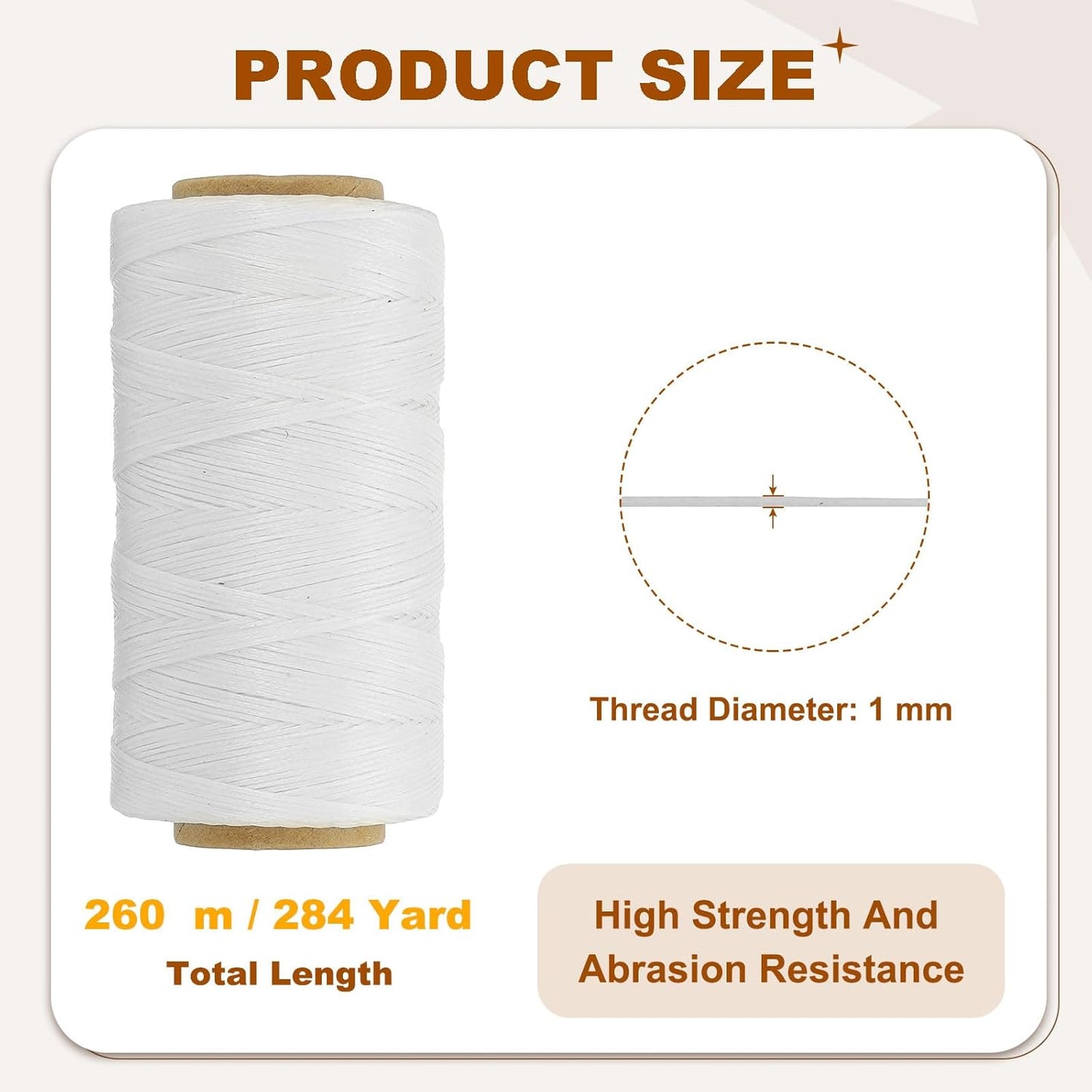PATIKIL 284 Yard Flat Waxed Thread 150D 1mm Leather Sewing Cord for Repairing Shoes Bags Wallets Jewelry Making DIY Leather Craft, White