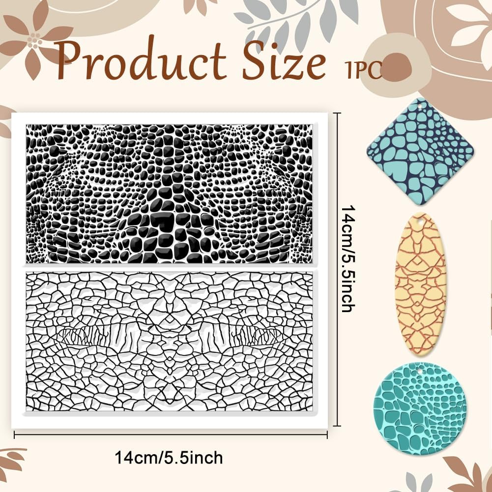 CHGCRAFT Leather Cracks Polymer Clay Texture Sheets Alligator Leather Flaw Silicone Texture Stamp Clay Modeling Pattern Pad Texture Sheets for Polymer Clay Making Earrings Jewelry