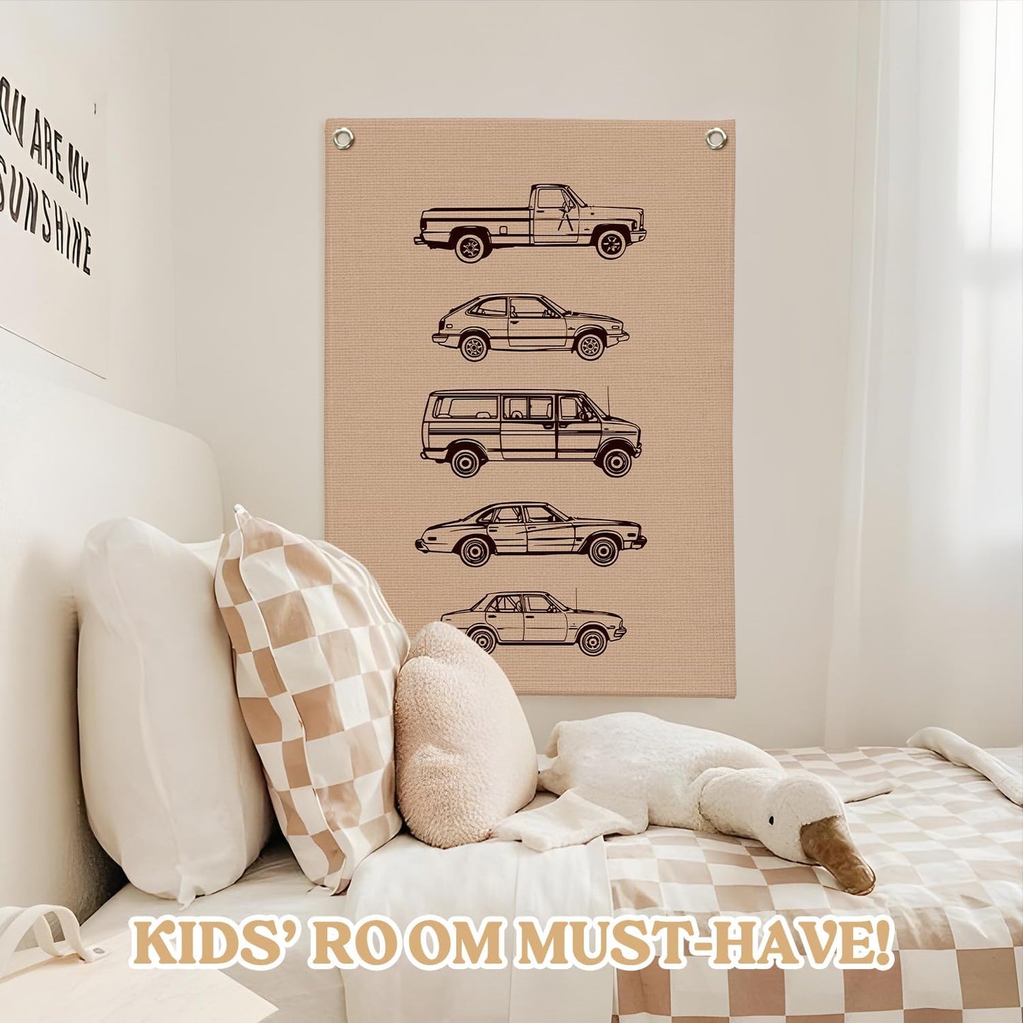 Toddler Boy Room Decor,Cars Room Decor for Boys,Vintage Car Wall Hanging Flag Banner for Bedroom,Playroom Nursery 18x25 Inch