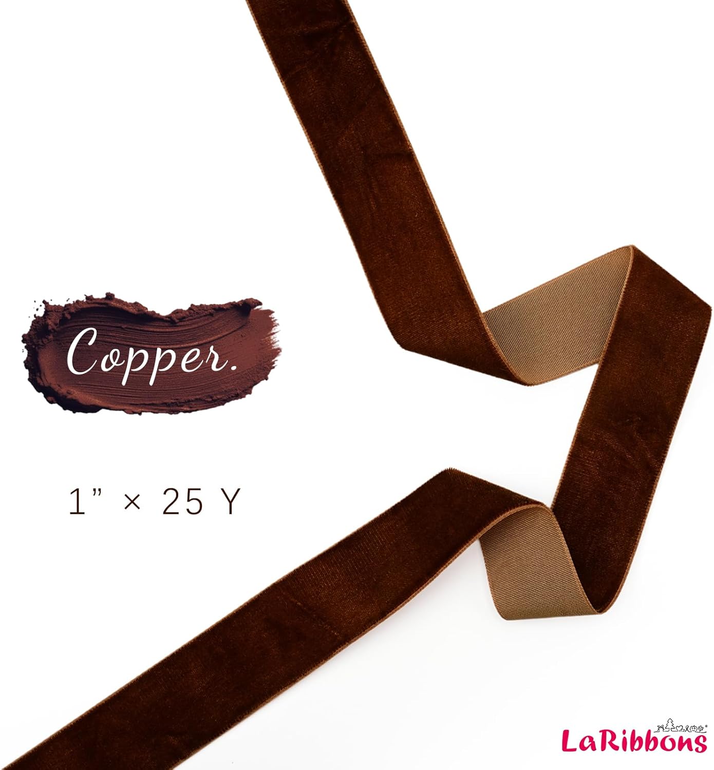 LaRibbons Thin Velvet Ribbon 1 Inch x 25 Yards, Copper Velvet Ribbon for Christmas Tree, Gift Wrapping, Wreath Bow, Outdoor Decoration