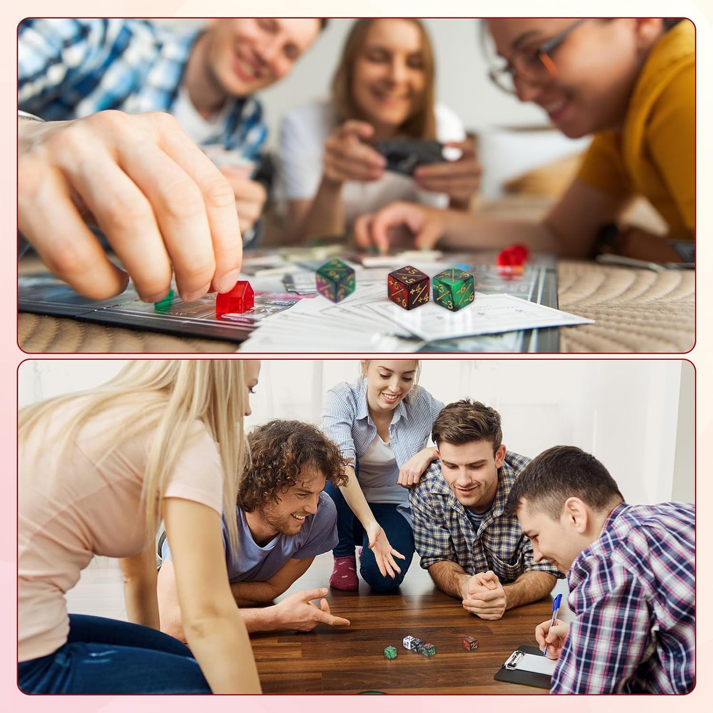 uxcell 24Pcs Magic Dice Counters, Acrylic D6 Life Token Dice Set with Pouch for Standard Cards Gaming Accessories, Blue & Purple