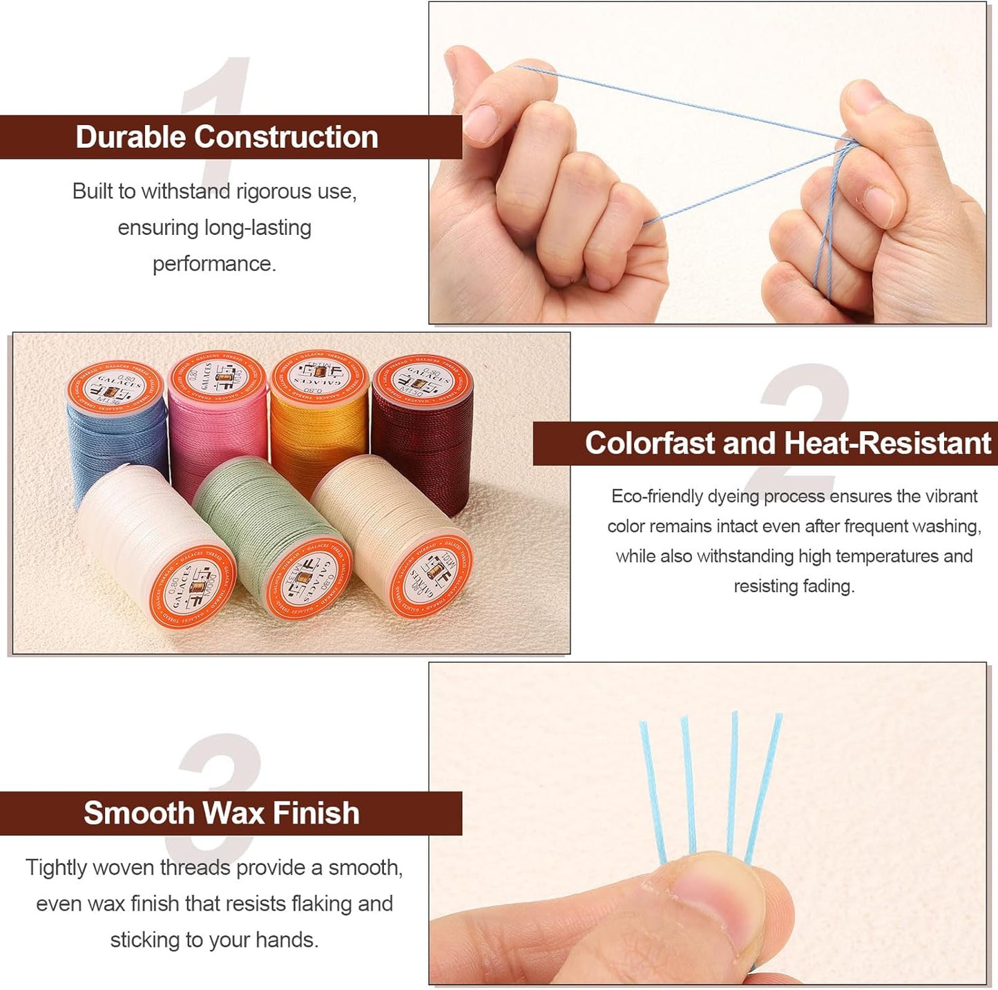 uxcell Round Leather Sewing Waxed Thread, 55m / 60 Yards Polyester Wax String, 0.80mm Wax Stitching Cord for Leather Crafts, Bookbinding, Bracelets Braided, Pale Cream, 2pcs