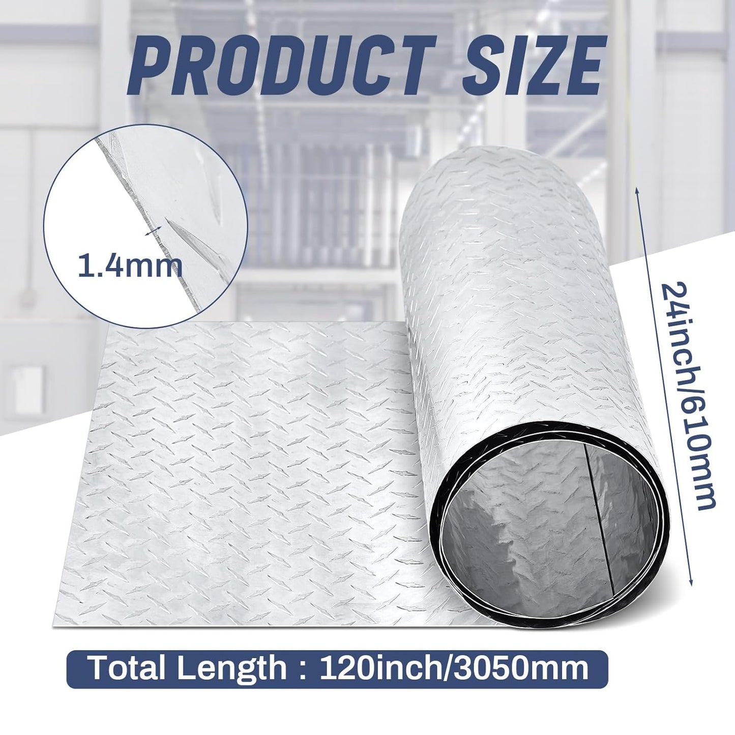 Diamond Plate Sheet Metal Heavy Duty Tread Aluminum Sheet Diamond Tread Plate for Wall Covering, Cargo Trailer, RV and More(24 x 120 Inch,Silver)
