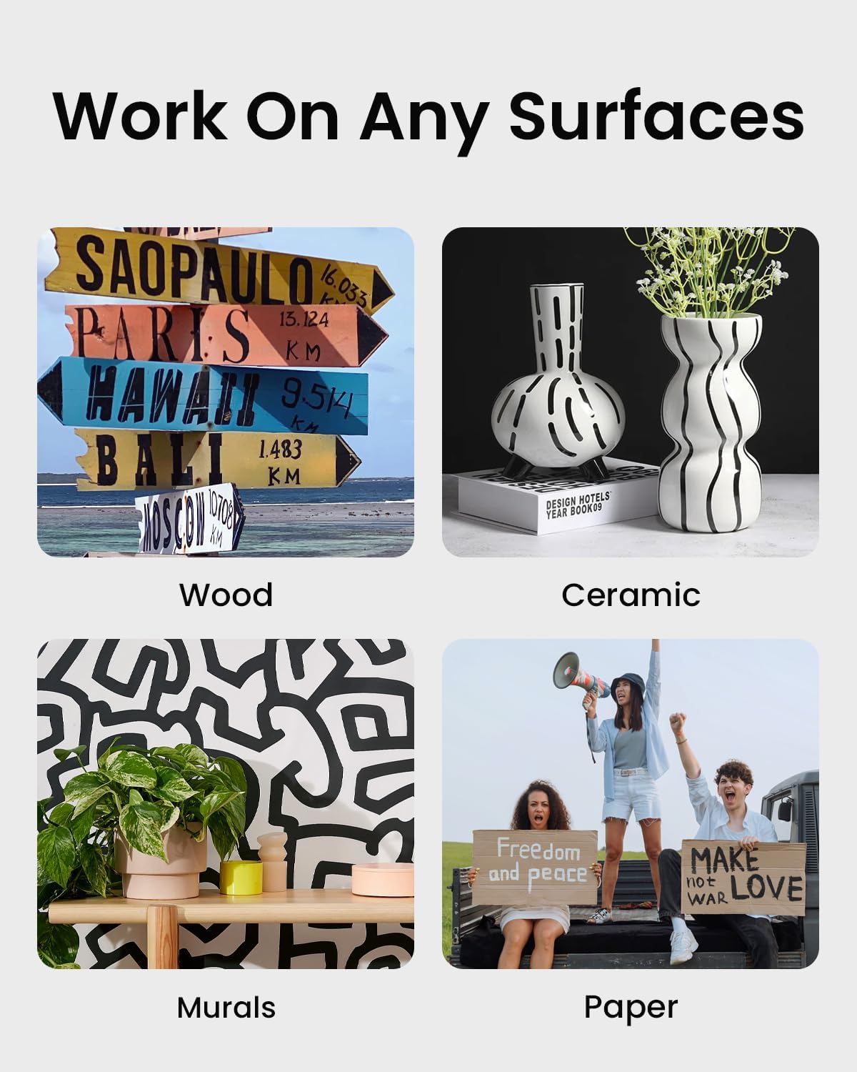 Black Poster Markers Jumbo: 5 Pcs 15mm Wide Tip Thick Acrylic Paint Pen Large Permanent Calligraphy Markers for Rock Painting, Stone, Poster, Canvas, Glass, Wood, Ceramic