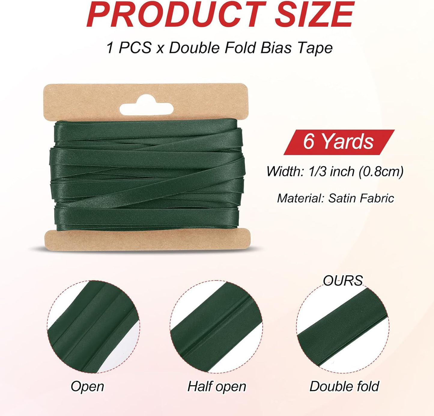 MECCANIXITY Double Fold Bias Tape for Sewing 1/3 Inch x 6 Yards Satin Pre-fold Continuous Binding Tape for Seaming Quilting Hemming Binding DIY Crafts, Dark Blue