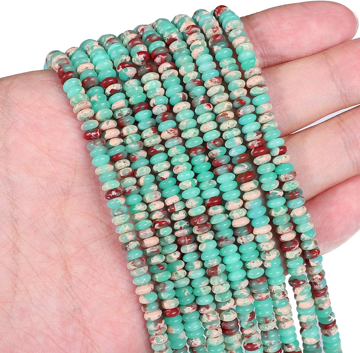 Natural Green Shoushan Disk Stone Beads 4x2mm 160pcs Rondelle Loose Semi Gemstone Beads for Jewelry Making Design