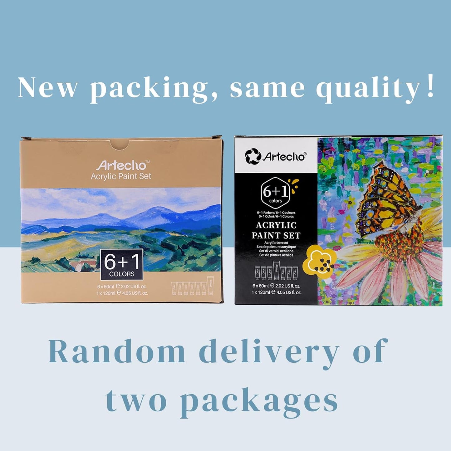 Artecho Acrylic Paint Set, 7 Primary Colors - 6x2.02oz/60ml & 1x4.05oz/120ml Titanium White Tubes, Art Craft Paints for Canvas, Rock, Wood, Fabric, Art Supplies