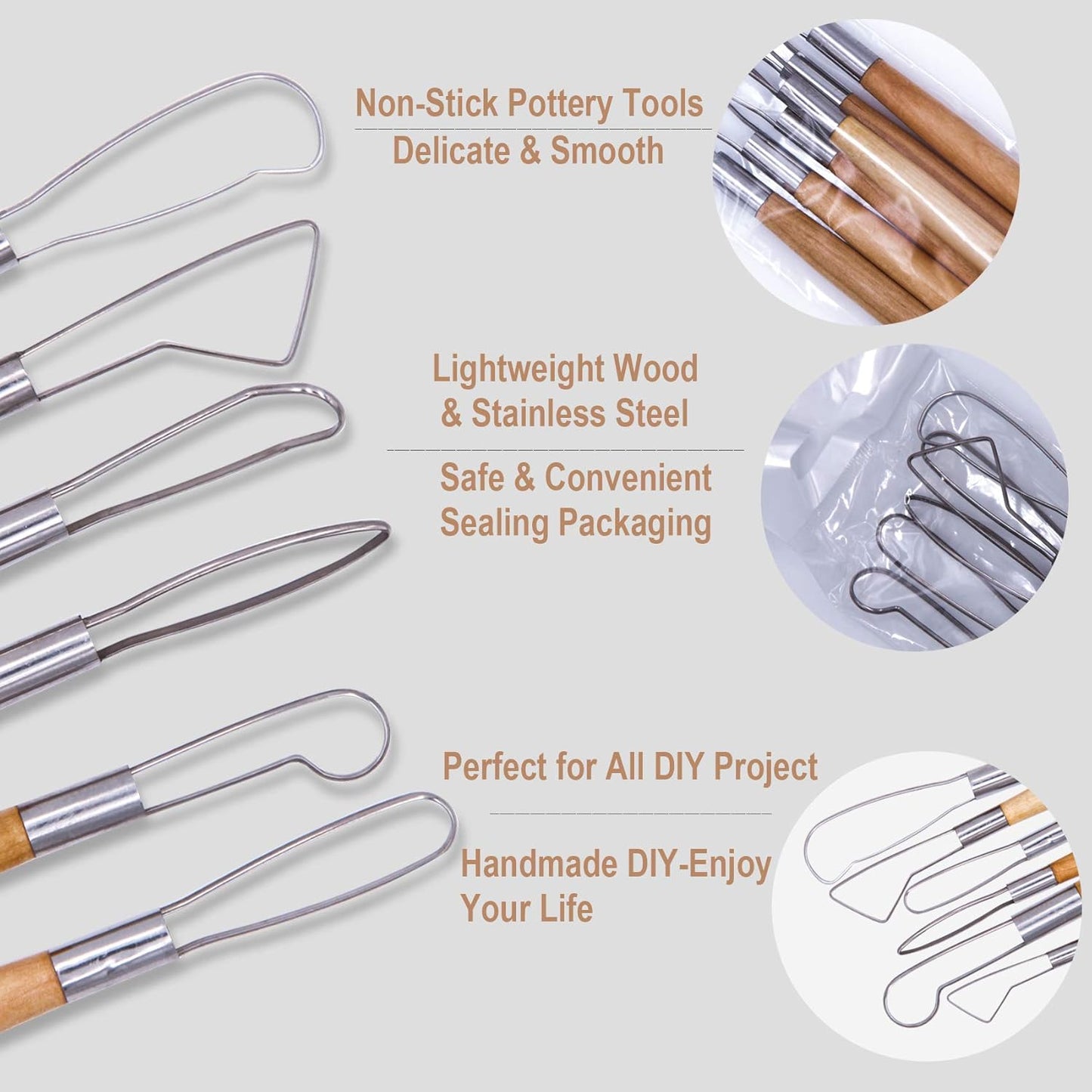 EuTengHao 61Pcs Ceramic Clay Tools Kit Pottery Tools Clay Sculpting Shapers Carving Tool Set Contains Most Essential Wooden Clay Tools for Potters Beginners