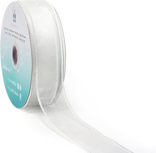 CT CRAFT LLC Sheer Organza Wired Ribbon 1.5" x 50Yards White for Wedding Chair Bow Flora Bouquet Gift Wrapping Christmas Tree Home Decor Wreath