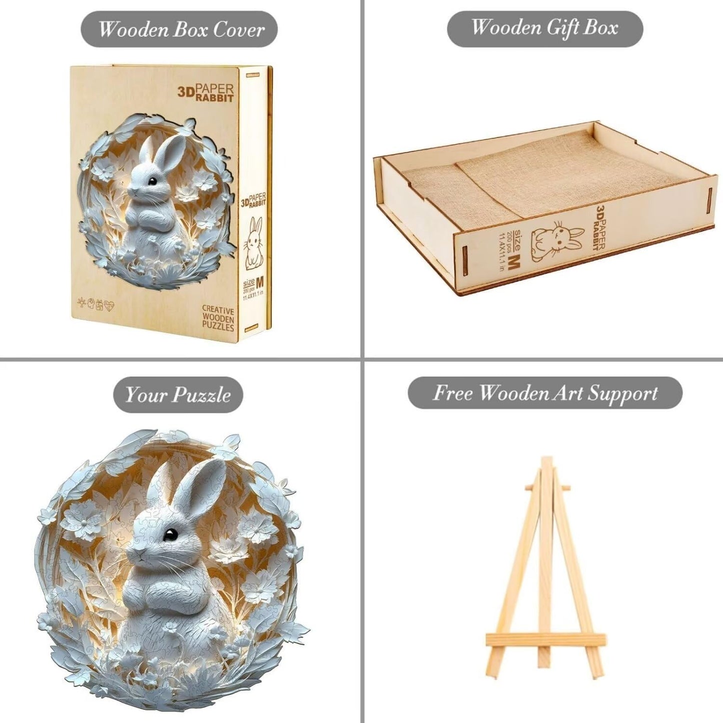 Wooden Puzzles Adults, 3D Paper Rabbit Wooden Puzzles 100 Pieces, Unique Animal Shaped Wood Challenging Jigsaw Puzzles Gifts for Adults, 8.5x8.3in