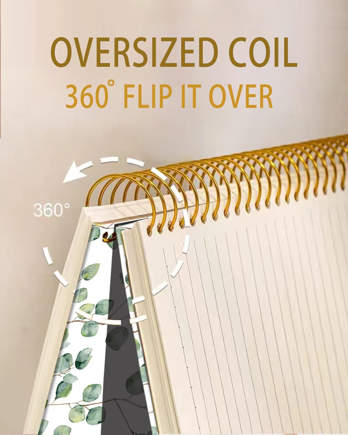 iampanda Spiral Journal Notebook,Floral Design Strong TwinWire Binding with Premium Paper for Girl Women,60 Sheets A5 College Ruled NotebookJournal,Perfect for School Office Home Gifts,Green Leaves