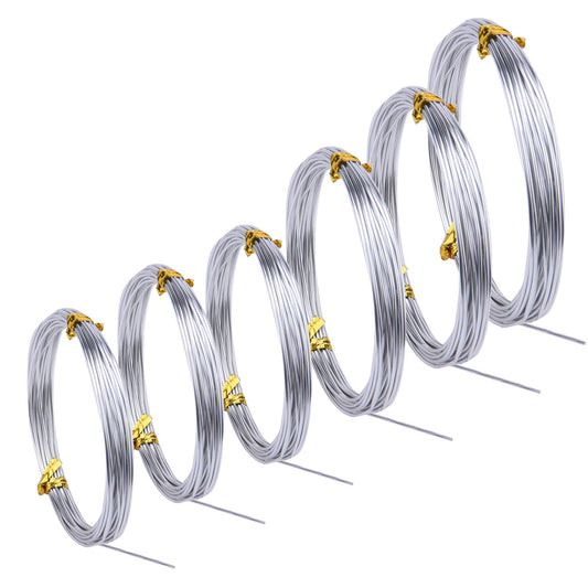 6 Rolls Silvery DIY Craft Art Aluminum Wire, 1mm, 1.5mm, 2mm, 3mm in Diameter