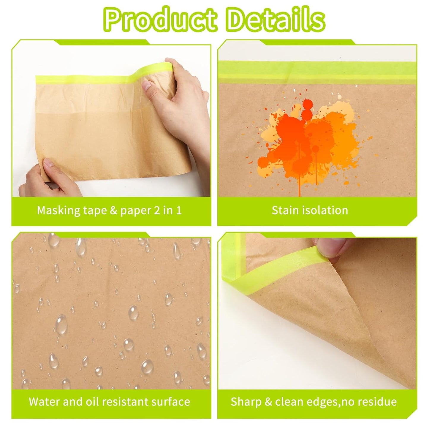 6 Rolls Pre-Taped Paint Masking Paper and 3 Masking Tape, 50 Feet/ Roll Assorted Sizes Tape and Drape Painters Paper for Painting, Automotive Paint, Floor Protection, Wall Covering, Floor Protection