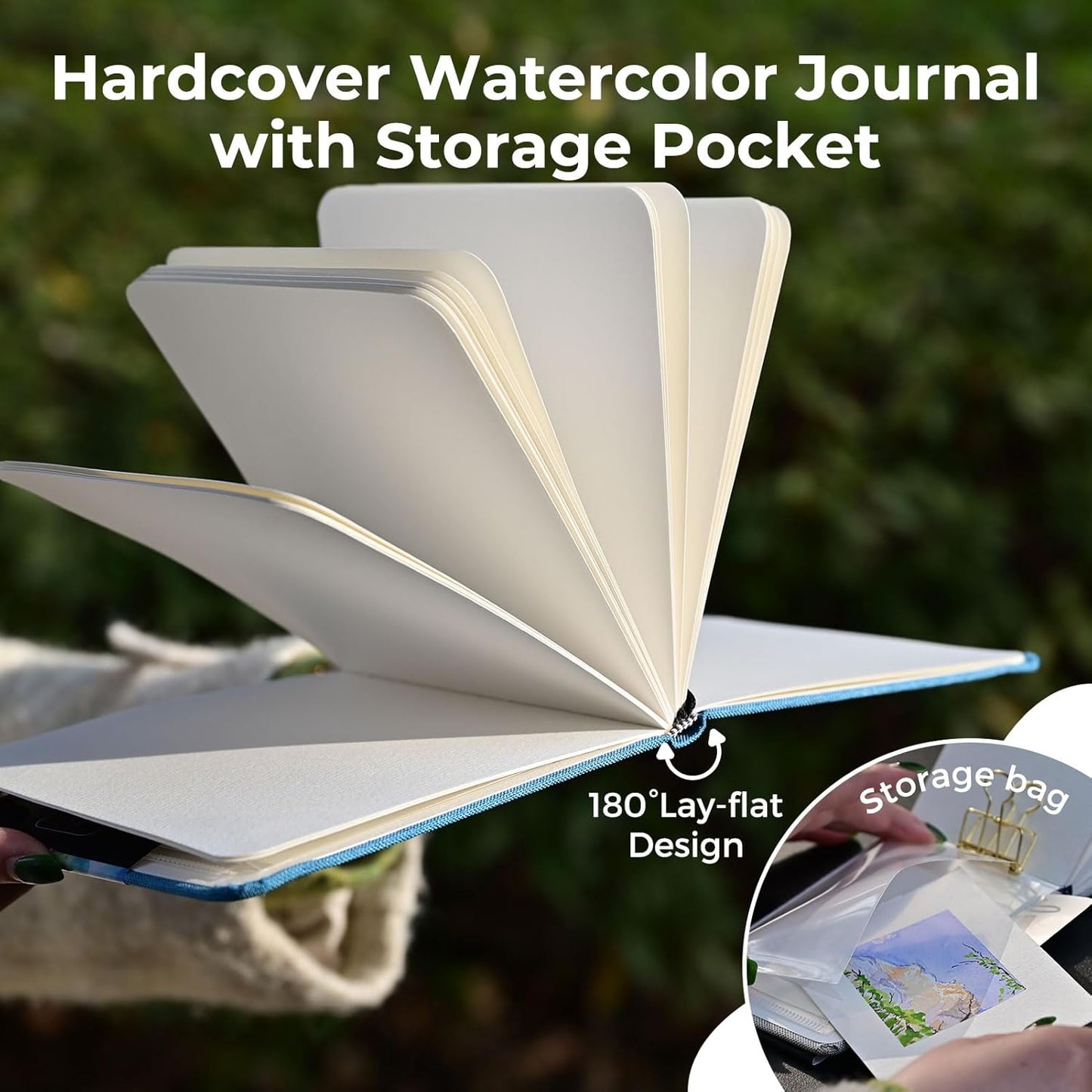 Funto Watercolor Journal, 3.5x5.5, 2 Pack, 24 Sheets Each, Blue Cloth Cover, 110lb/230gsm, Suitable for Techniques and Mixed Media