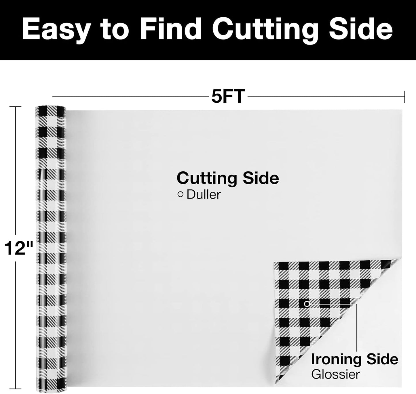 TORC Black White Buffalo Plaid HTV Vinyl 12 inch x 10 ft, Check Heat Transfer Vinyl Iron on Transfers