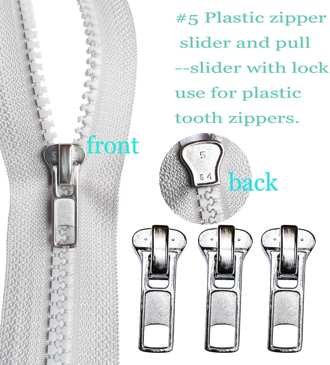 Zipper Repair Kit 39 Pcs, #5 Sliders with Pull, Metal Zippers Retainer Box,Insertion Pin 6 Sets, Replacement Zip Bottom/Top Stop, Metal, Plastic, Nylon Coil Zippers Head FIx on Jaceket