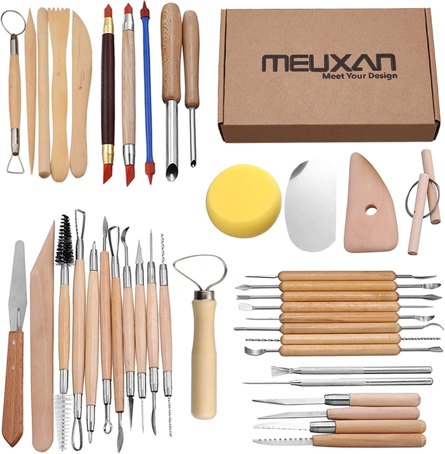 Meuxan 40PCS Pottery Tool Set Clay Sculpting Modeling Tools