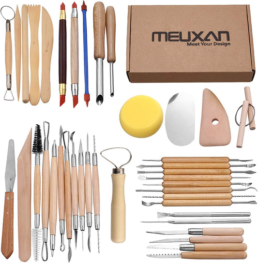 Meuxan 40PCS Pottery Tool Set Clay Sculpting Modeling Tools