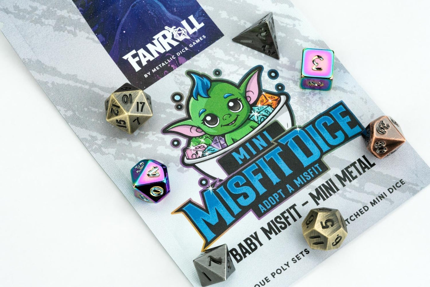 FanRoll Mystery Misfit Baby Metal: Bag of 7 Assorted Mini Polyhedral Metal Dice