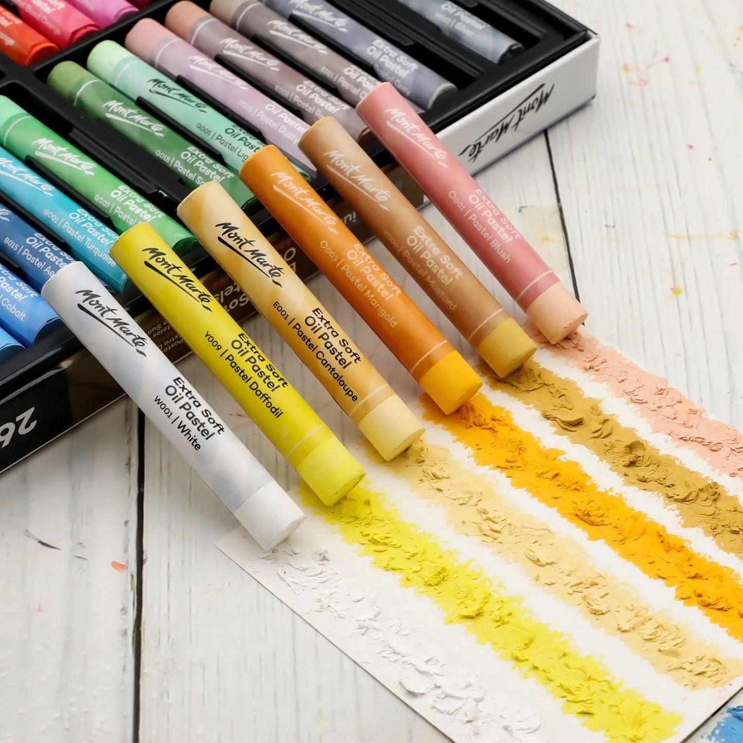 Mont Marte Extra Soft Oil Pastels Macaron Hues Premium 26pc, Assorted Pastel & Metallic Colors, Vibrant, Buttery, Versatile Art Pastels for Blending, layering & Shading, Coloring, Sketching