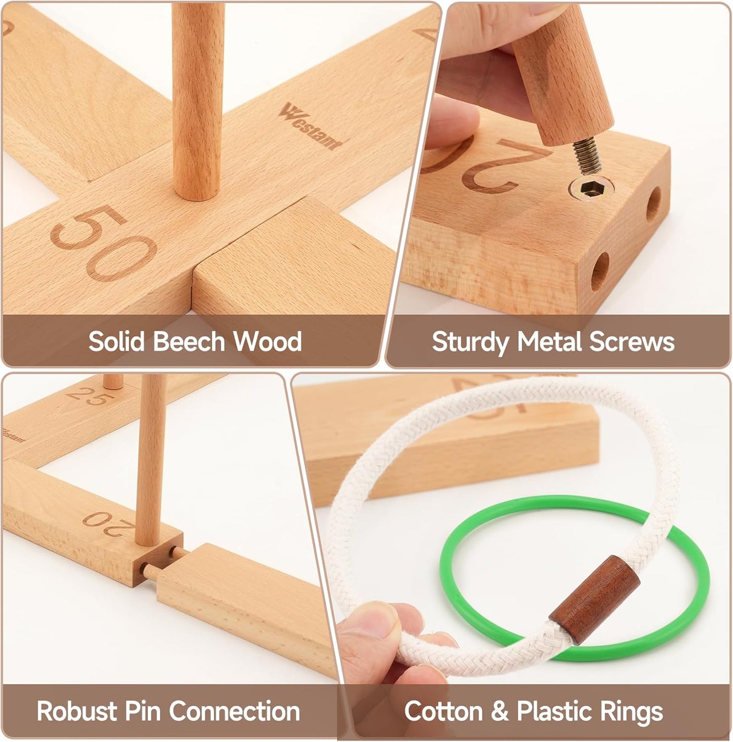 Ring Toss Game Outdoor - 33" Extra Large Outdoor Games for Adults and Family, Beechwood Giant Backyard Games, Ring Toss Game for Adults and Kids with 30 Rings & Carrying Bag