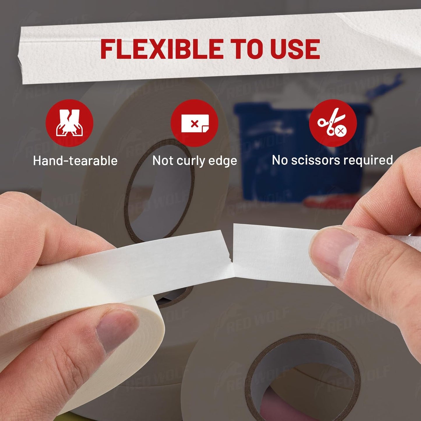 RED WOLF 1.41" x 60 Yards Masking Tape 3 Pack, General Purpose for Painting Arts Crafts Label Car Painting, Sharp Paint Line No Residue Painters Tape White Beige Crepe Paper Tape Heat Resistance