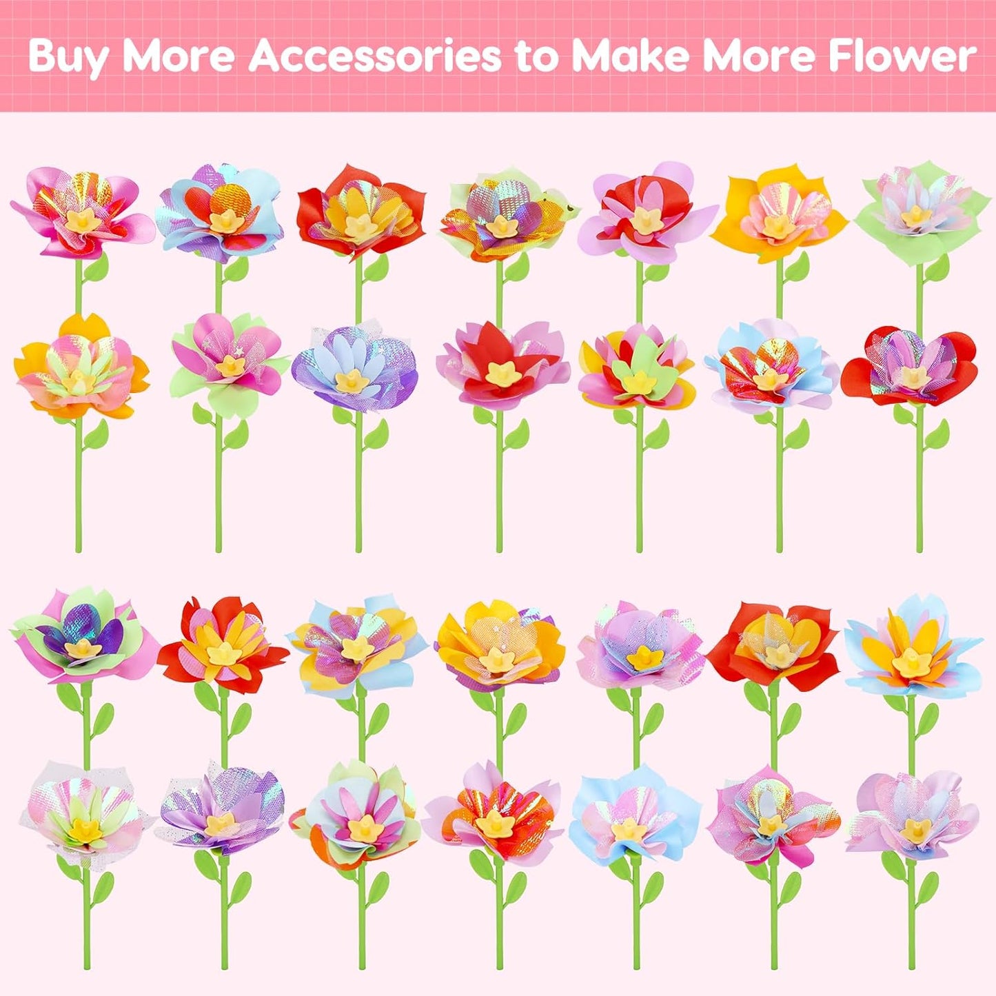 Qirptey Flower Bouquet Craft Kit Accessories DIY Arts and Crafts Toys for Kids Fabric Flower Market Toy Accessories Preschool Learning Birthday Gift for 3 4 5 6 7 Year Old Girls and Boys