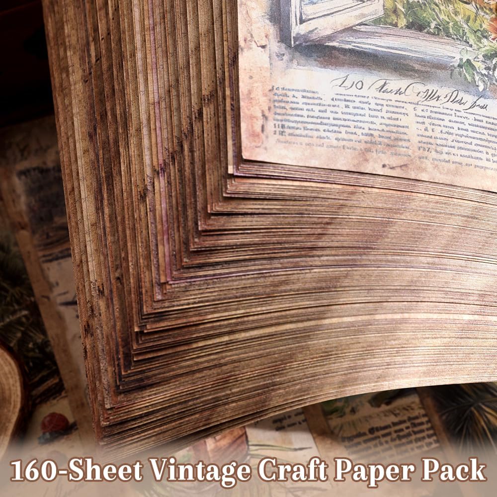 icceemee 160 Sheets Vintage Retro Scrapbook Paper, Junk Journaling Supplies Kit for Bullet Journals, Collage Art, Poster & Room Decor, Card Making, Gift Wrapping