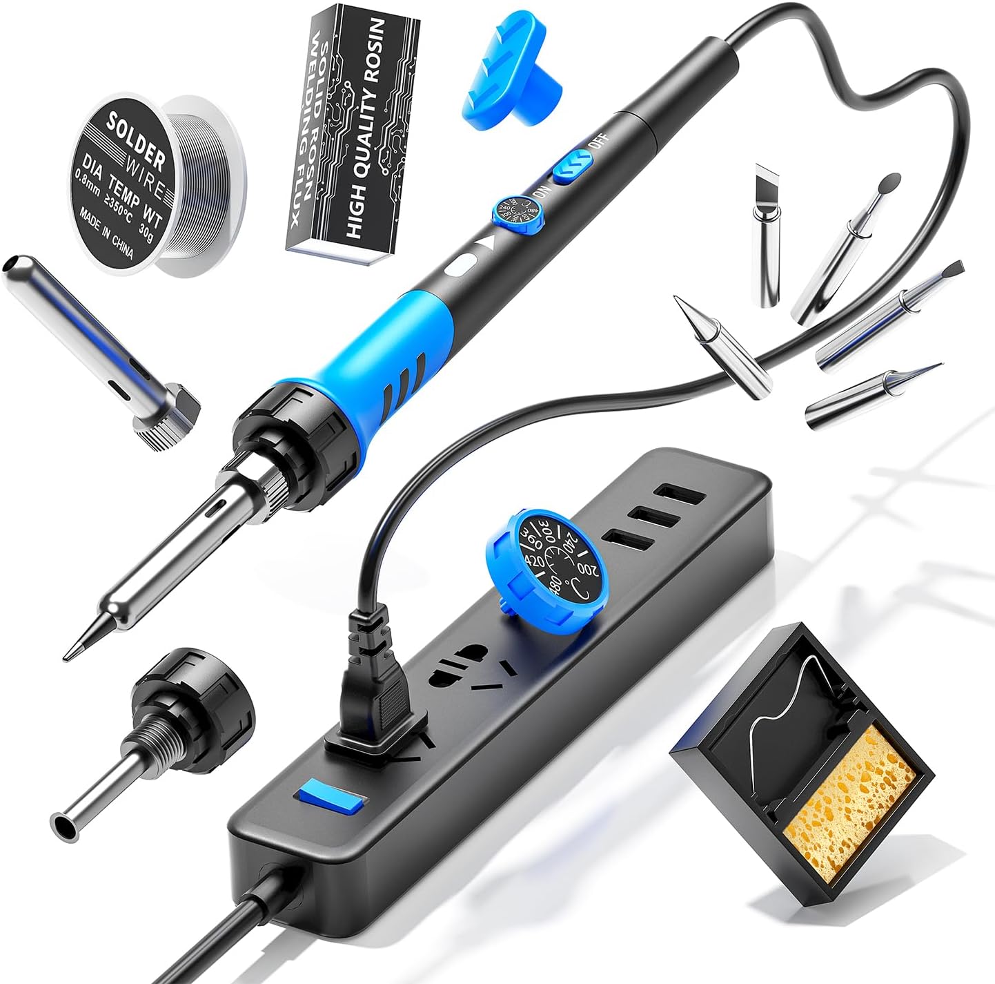 Soldering Iron Kit, 60W gun with Ceramic Heater, 9-in-1 solder kit tool, Adjustable Temperature 200 to 450℃, Iron Tips, wire, Solder Stand for Welding and Repairing