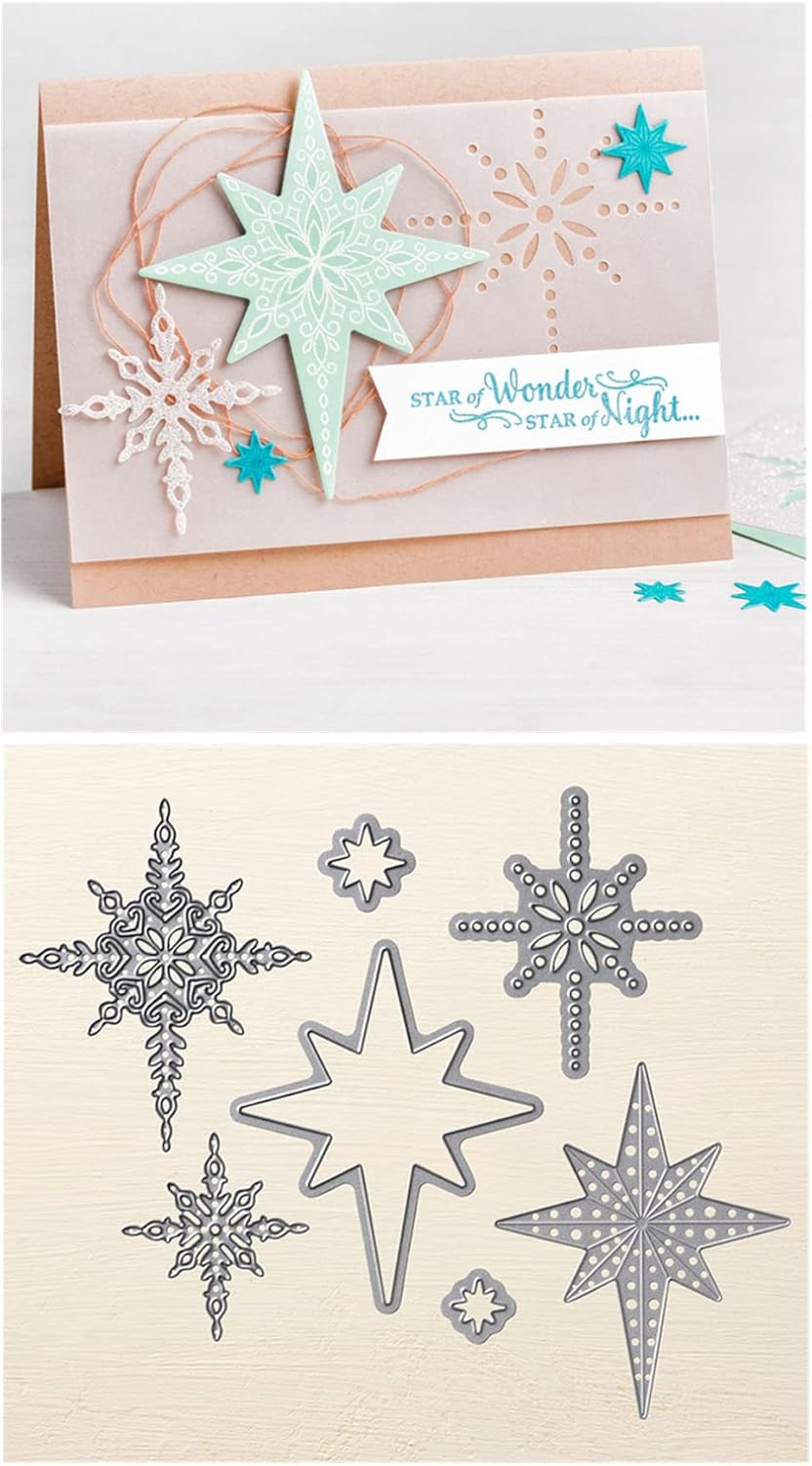 Mvchifay Cutting Dies Happy Birthday Metal Stencils Scrapbooking Tool DIY Emboss Paper Card Making (6 Pcs snowflakes-12.4x8.3cm)
