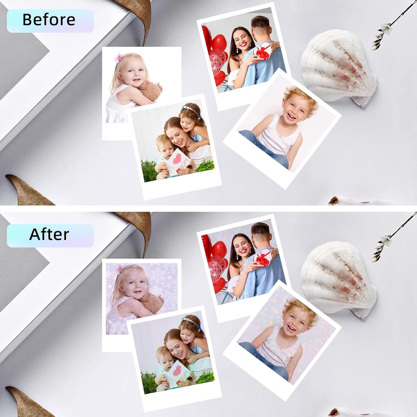 36 Sheets Holographic Sticker Paper, Clear Vinyl Sticker Laminate Film Self-Adhesive, Transparent Overlay Lamination Sticker Paper Waterproof, 6 Patterns-8.5x11 Inch