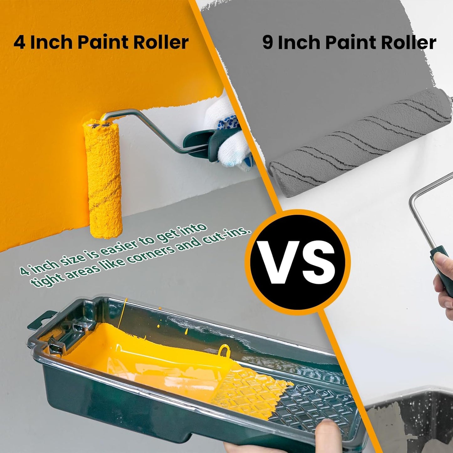 Paint Roller Kit, 15 Pcs 4 Inch Small Roller, Paint Tray, Paint Tray Liners and Paint Roller Frame, Home Improvement Paint Supplies, Mini Paint Rollers for Painting Walls