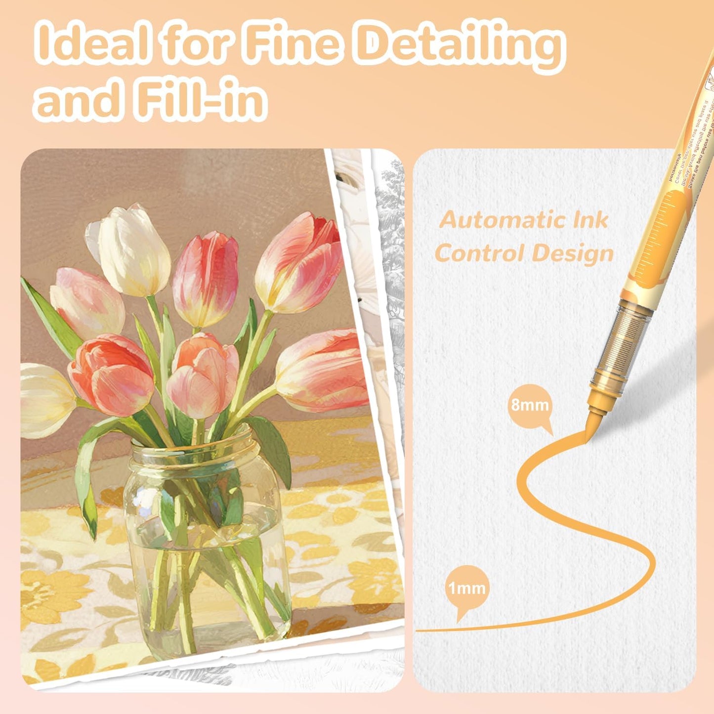 Guangna 12 Skin Tone Acrylic Paint Markers Set, Brush Tip Acrylic Paint Pens for Rock Painting, Wood, Glass, Paper, Coloring Book, Ceramic, Canvas, DIY Crafts, Water-Based Ink