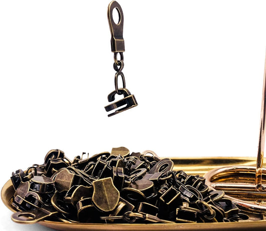 Sawoake 50PCS #5 Brass Metal Handle for Nylon Coil Handle Charm for Purse Handbag Craft Sewing Luggage Bag Bulk