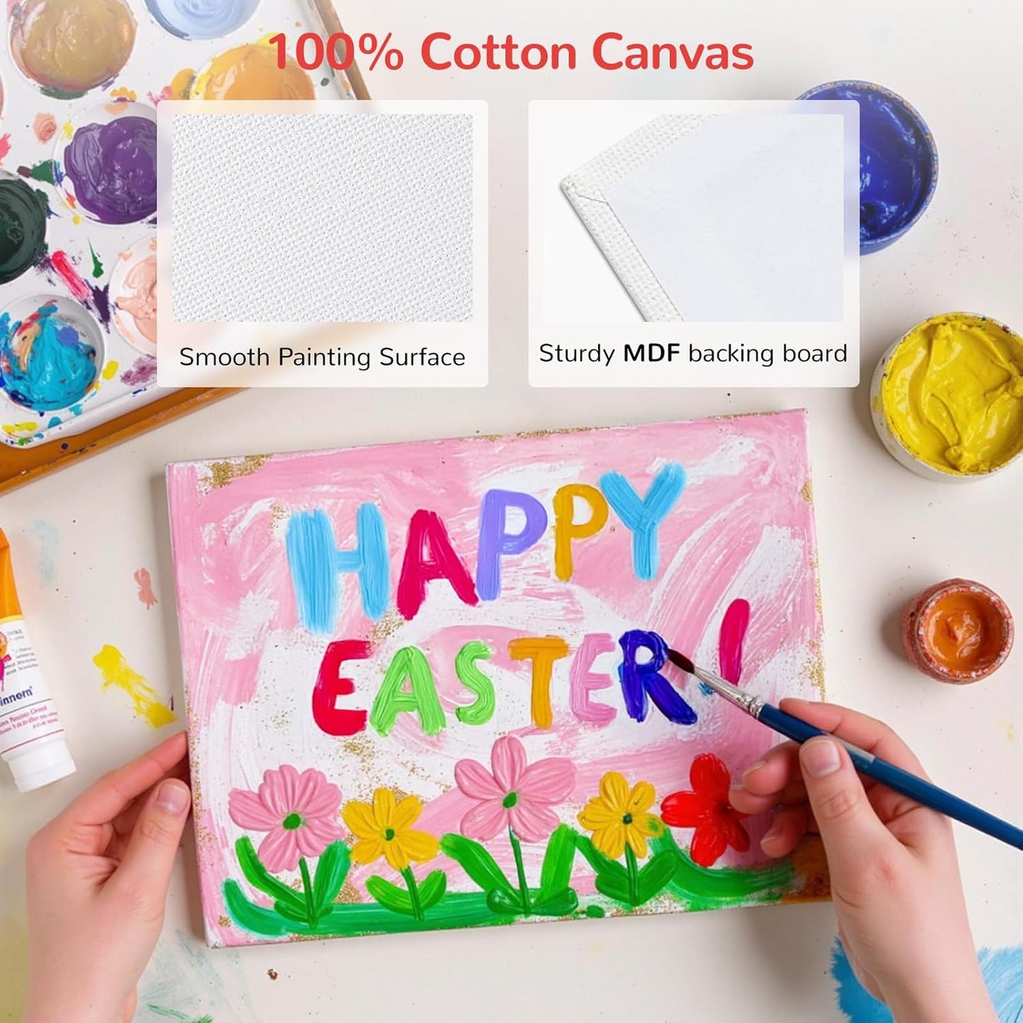 Canvas Boards for Painting 20 Pack, 4 of Each 4x4, 5x7, 8x10, 9x12,11x14 Primed White Art Canvas Panels for Acrylic, Oil Paint, Watercolor