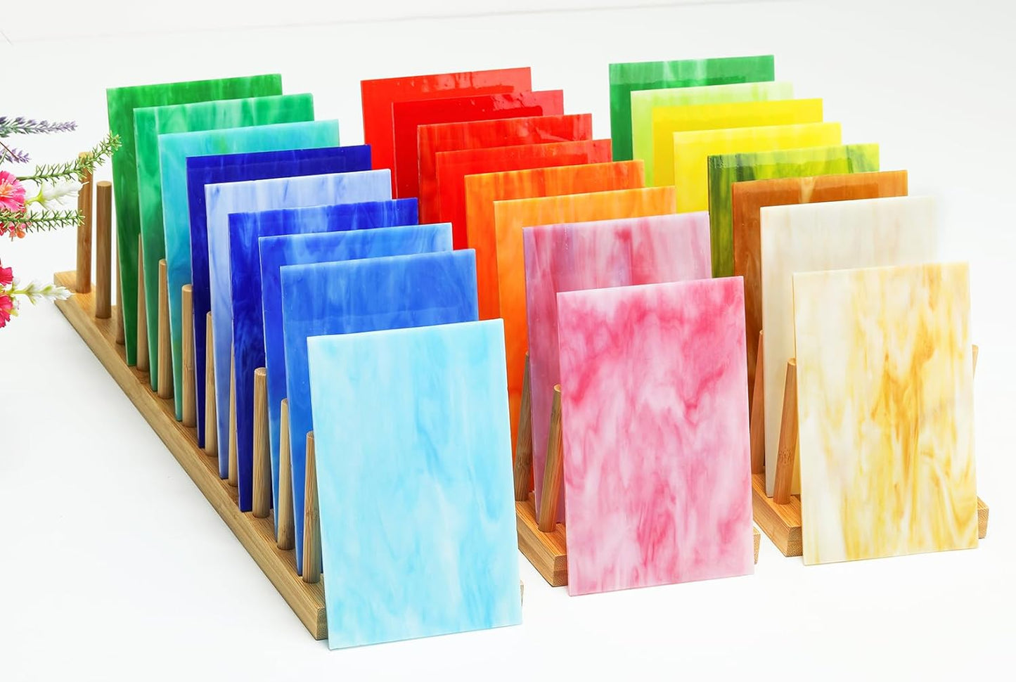 Lanyani 26 Sheets Colorful Vibrant Stained Glass Sheets Variety Assortment Pack, Opaque Mosaic Art Glass Panel Packs for Stain Glass Crafts DIY Projects,4x6 inches