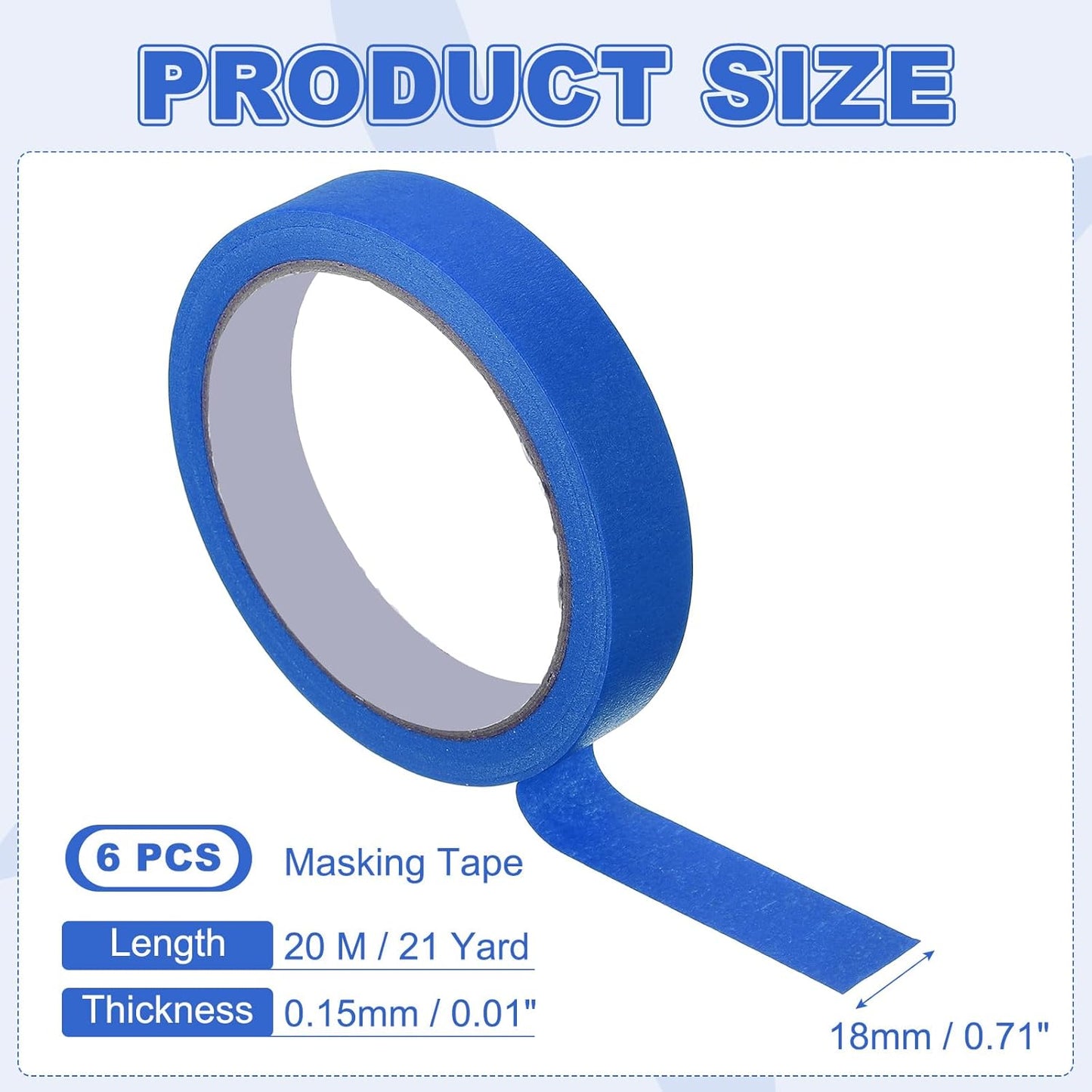 MECCANIXITY Masking Tape 0.7 Inch x 21 Yard Painter's Tape Blue Paint Tapes for DIY Crafts Arts Drawing Decoration Labeling Car Painting Artist Teachers, Pack of 6