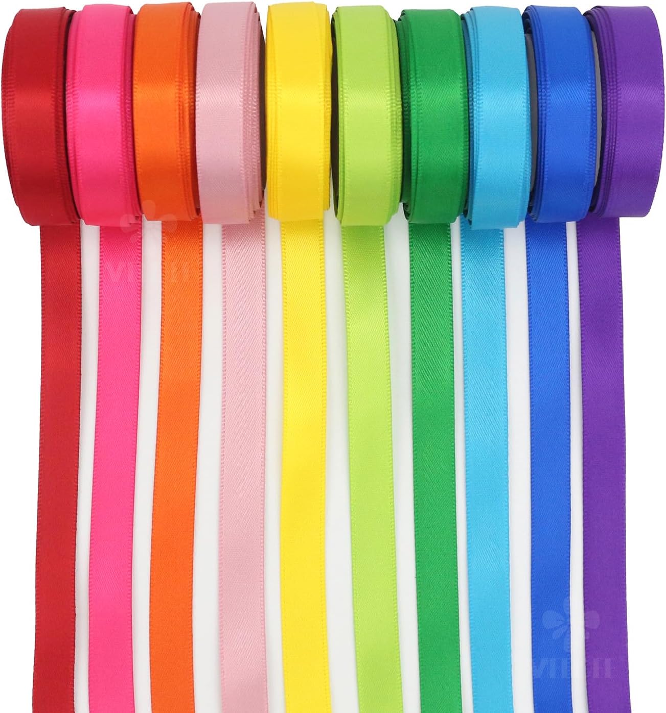 MEEDEE Rainbow Ribbon Solid Color Assortment 10 Colors Double Face Satin Ribbon for Gift Wrapping Happy Birthday Party Decorations, 3/8" X 5 Yard Each Total 50 Yds Per Package