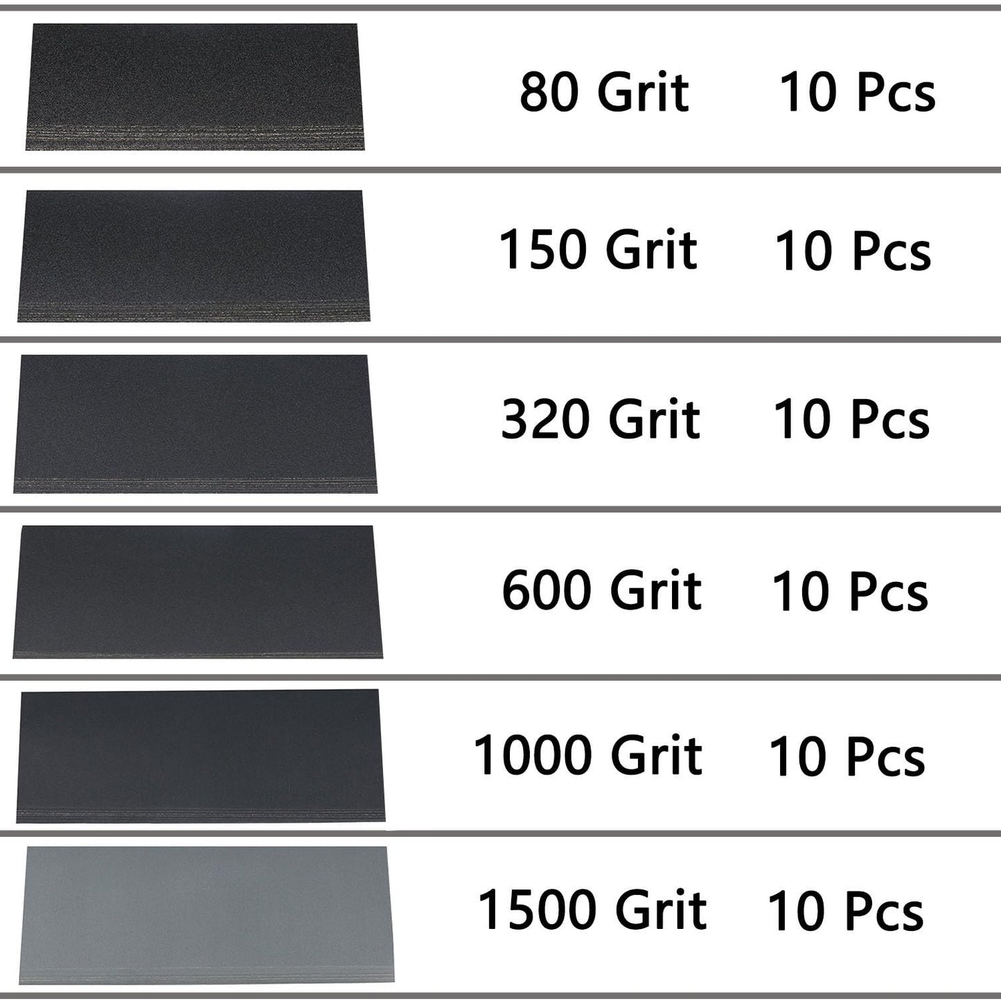 60 Pcs 9x3.6 Inch 8 Grit Mixed Packing Wet and Dry Sandpaper Sheets, Woodworking Furniture/Automobiles/Metal/Lacquer Polishing Sanding Sheets，80/150/320/600/1000/1500 Grit