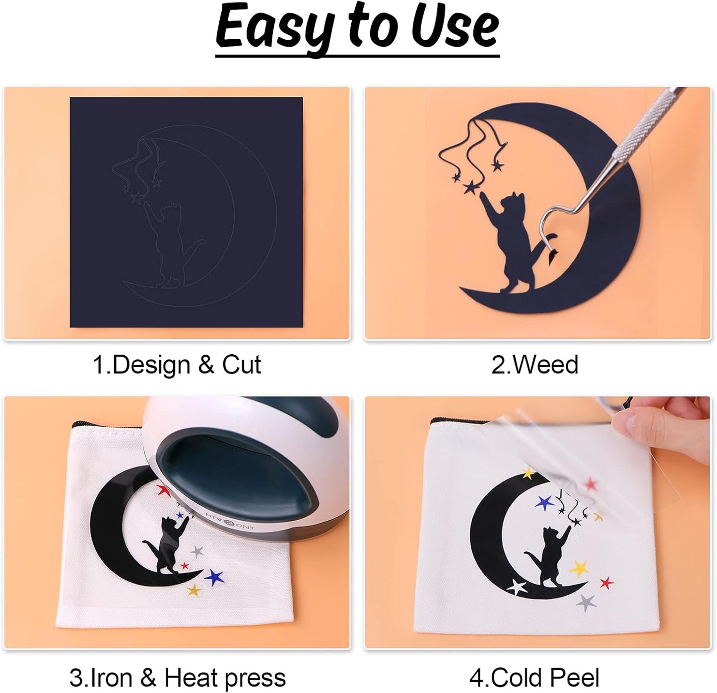 HTVRONT HTV Vinyl Rolls - Heat Transfer Vinyl, 12" x 5ft Black, Easy to Cut & Weed for Heat Vinyl Design