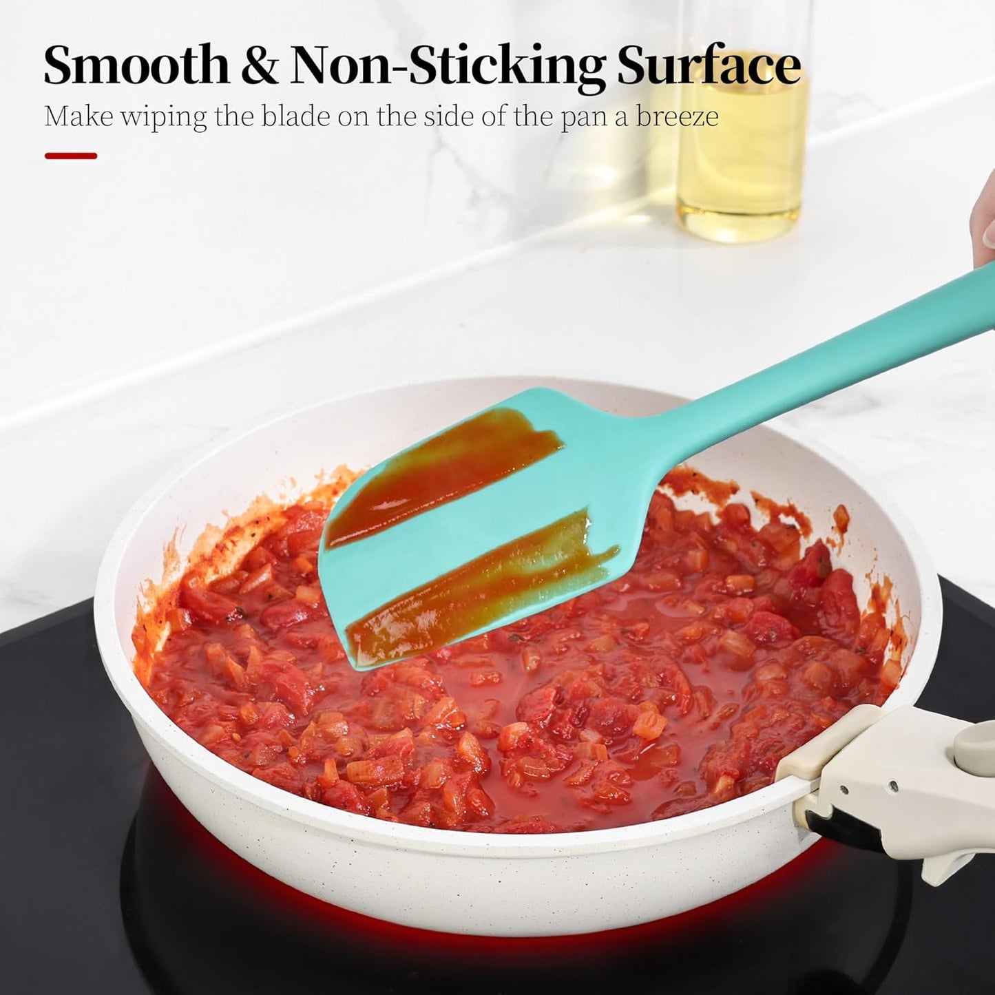 600ºF Heat Resistant Spatula, 11.34 inch High Heat Food Safe Semless Kitchen Silicone Scraper for Cooking Baking Mixing Scraping Stirring Nonstick Cookware Pan Bowl (Aqua Sky)