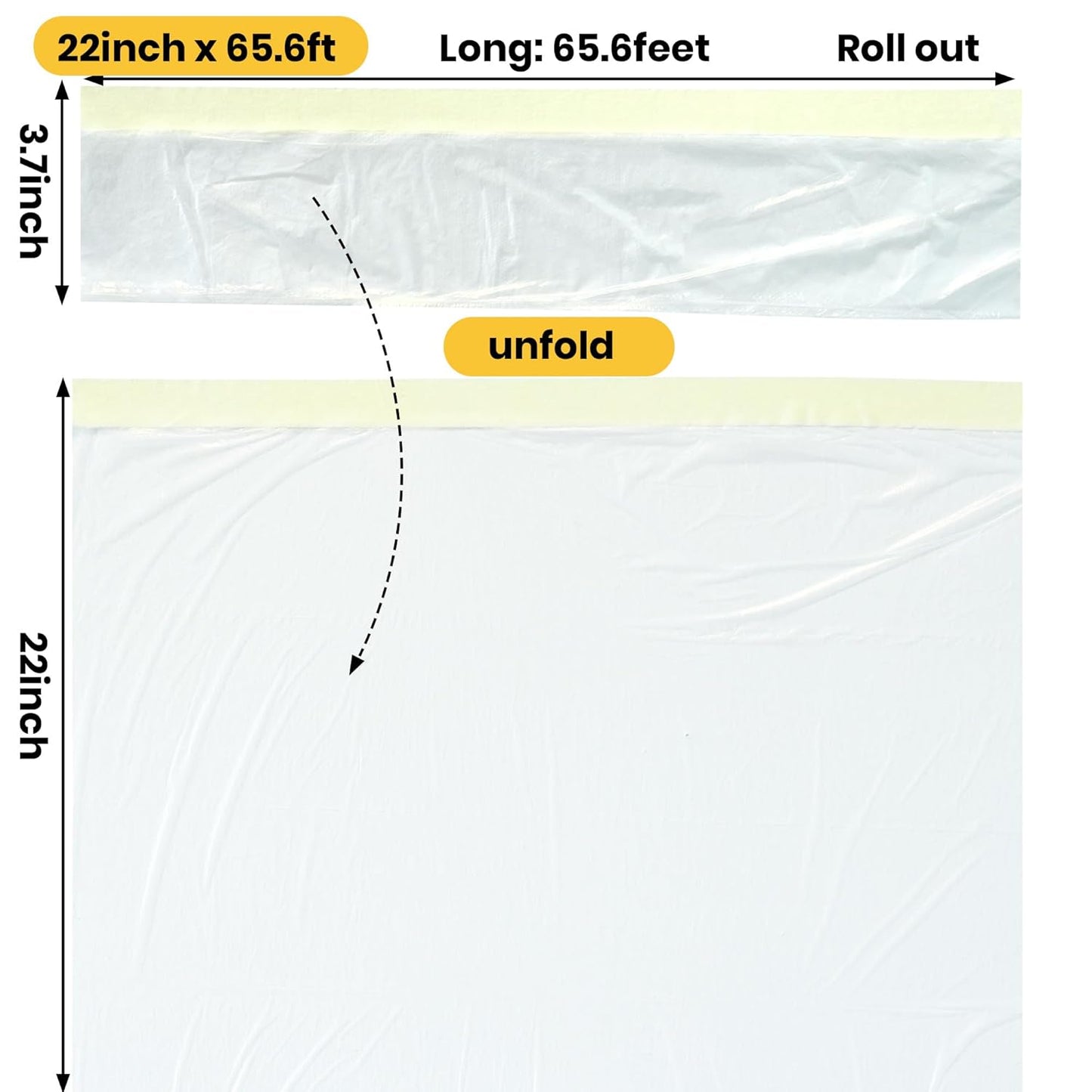 TAPEBEAR Pre-Taped Masking Film 22inch x 65feet(550mmx 20m), Plastic Cover for Painting, Tape and Drape, Plastic Sheeting for Automotive, Floor, Appliance and Furniture, 3Rolls