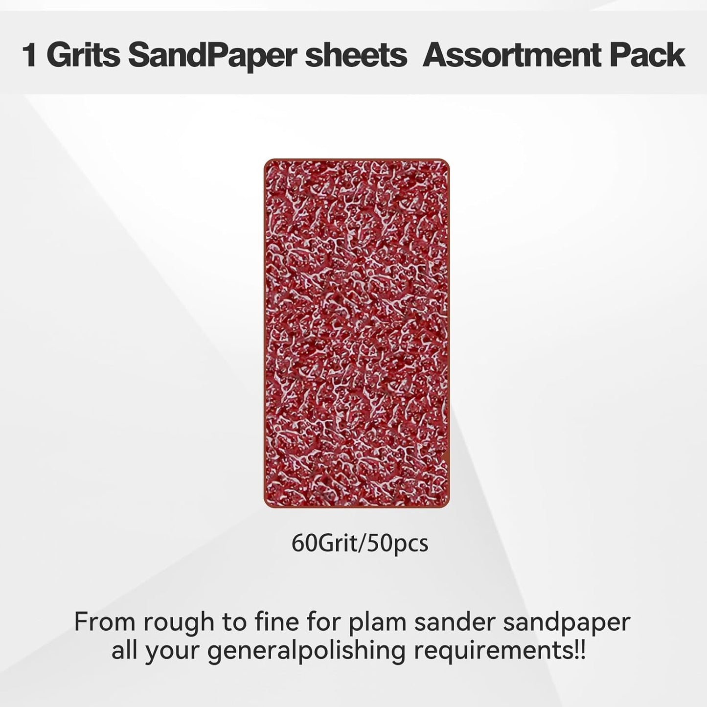 1/4 Sandpaper Sheet – 4-1/2” x 5-1/2”, P60 Grit, Red Aluminum Oxide, Plain Backing, 50-Pack – Sandpaper Sheets for Palm Sanders and Woodworking
