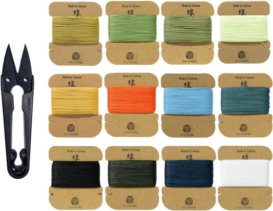 Bonded & Round Waxed Threads, 3-PLY Round Thread 12 Colors 384 Yards - Hand Sewing - All Leather Projects/Crafts/All-Purpose Threads/Macrame/Bracelet (0.45 mm, 32yd/Each)