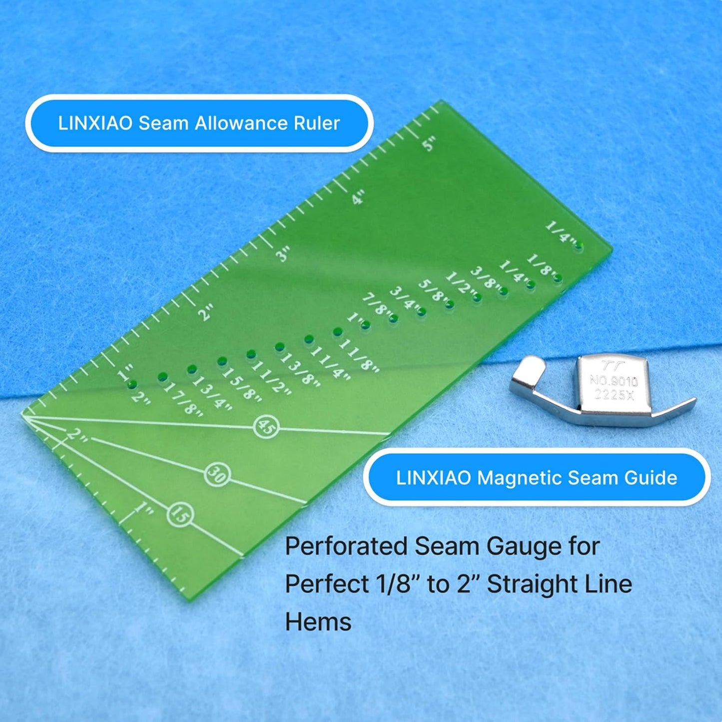 Seam Guide Ruler and Magnetic Seam Guide for Sewing Machine,Includes 1/4” Pivot Point and 15 30 45 Degree Trim Line