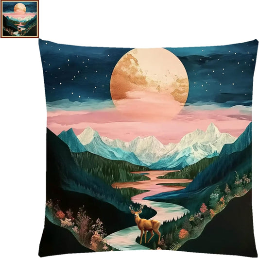 Stamped Cross Stitch Kits for Adults Beginners Pillow Needlepoint Kit with Embroidery Pattern Needlework Kit Prestamped Stitches Kit 11CT Cross Stitching-Mountains, moonlight18x18inch